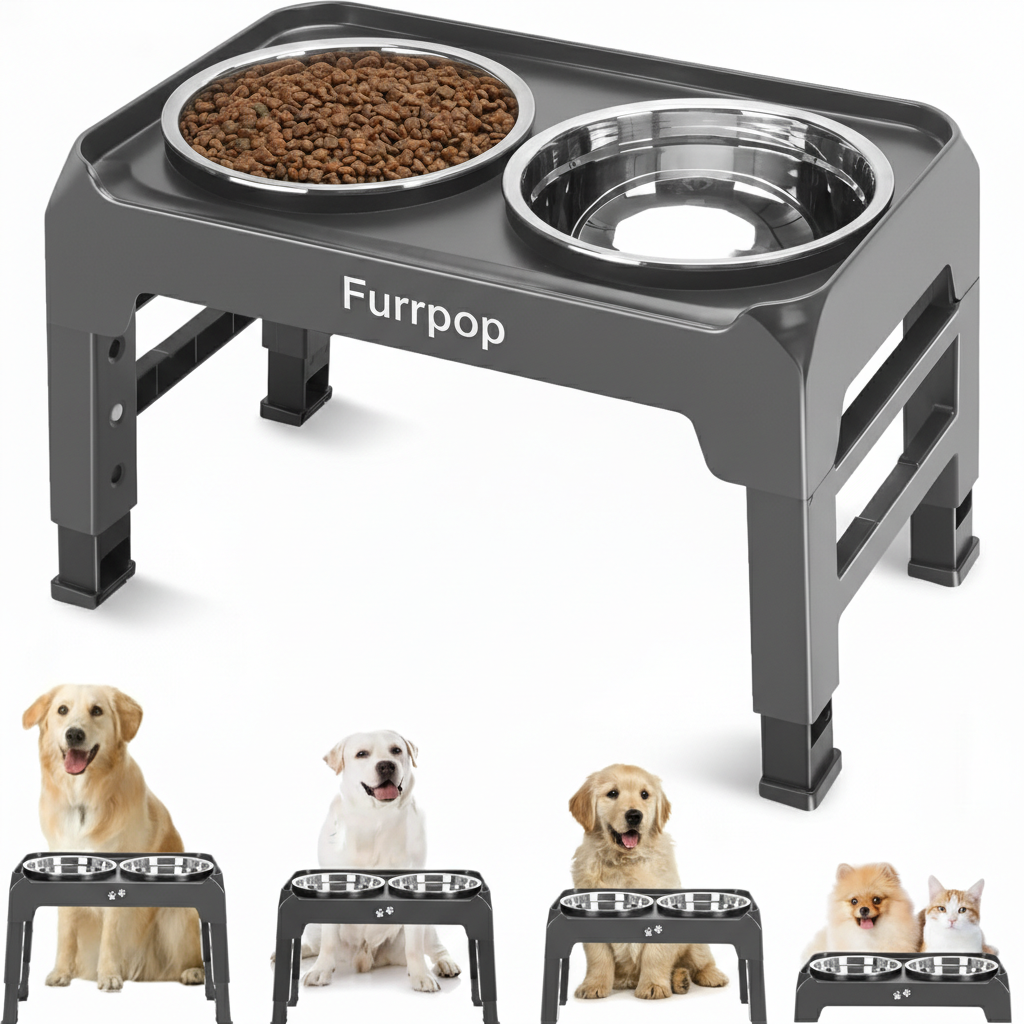 FurrPop Adjustable Elevated Dog Bowl Stand