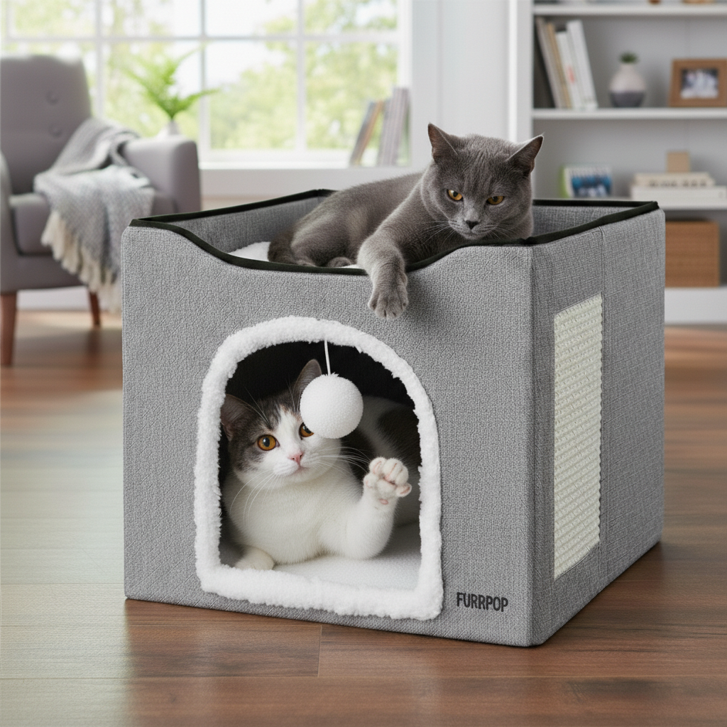 FurrPop Two-Tier Cat Condo & Hideaway